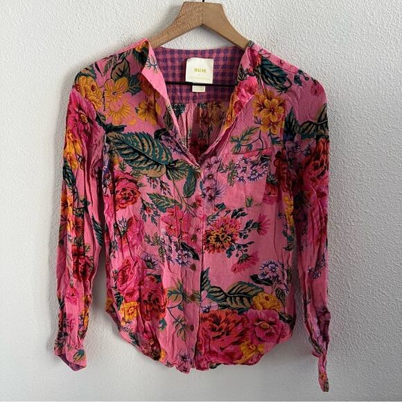 Anthropologie Maeve Pink Floral Rayon Top Boho Floral US 0 - Picture 1 of 7